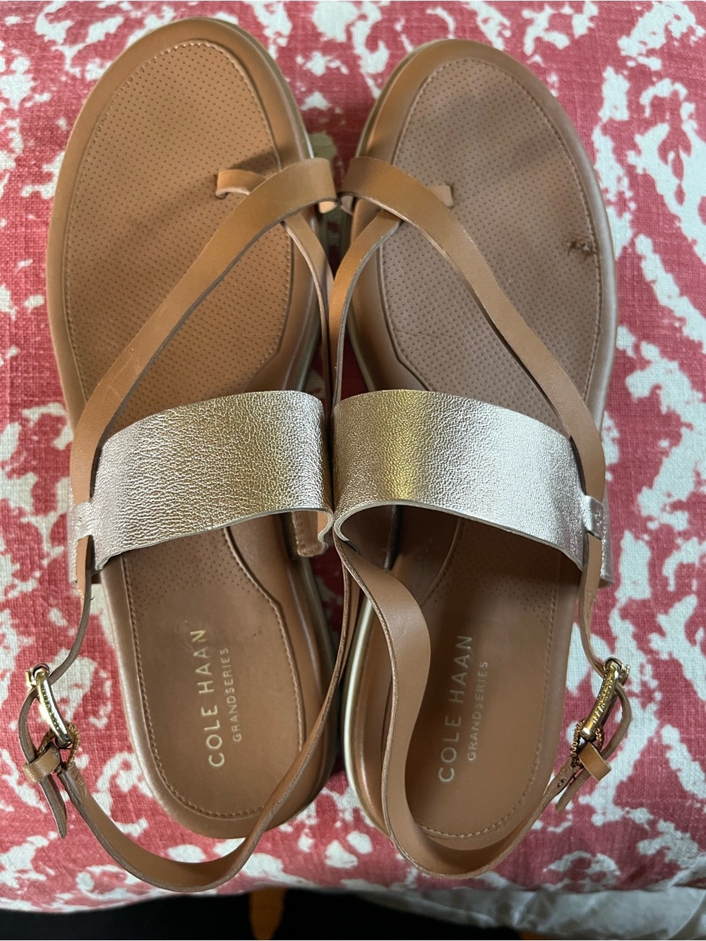Cole Haan Women's Brown Sandals with Metallic Gold Strap